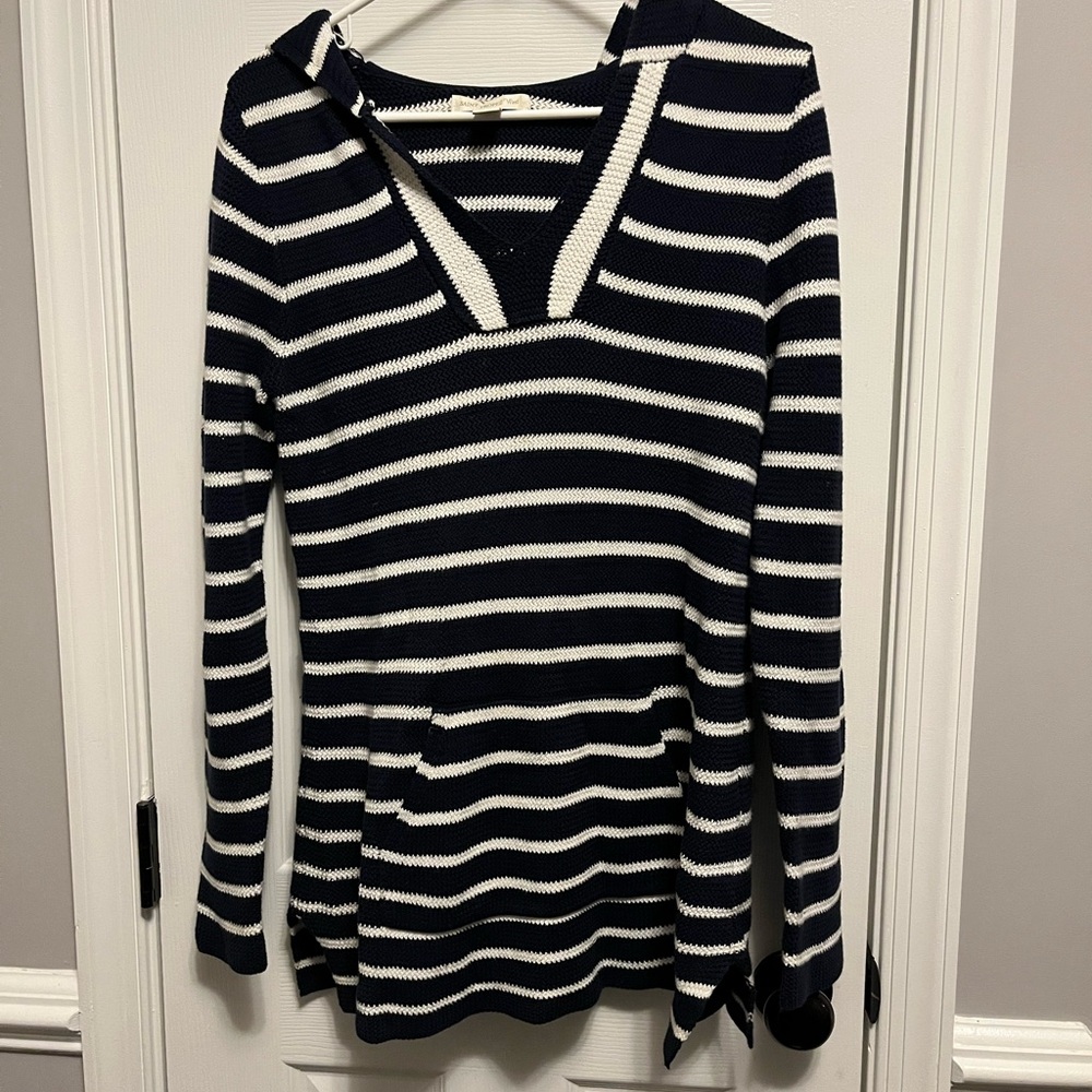 Saint Tropez West Cotton Hoodie Navy & Cream‎ Strips Size M. Heavy. Warm. Causal